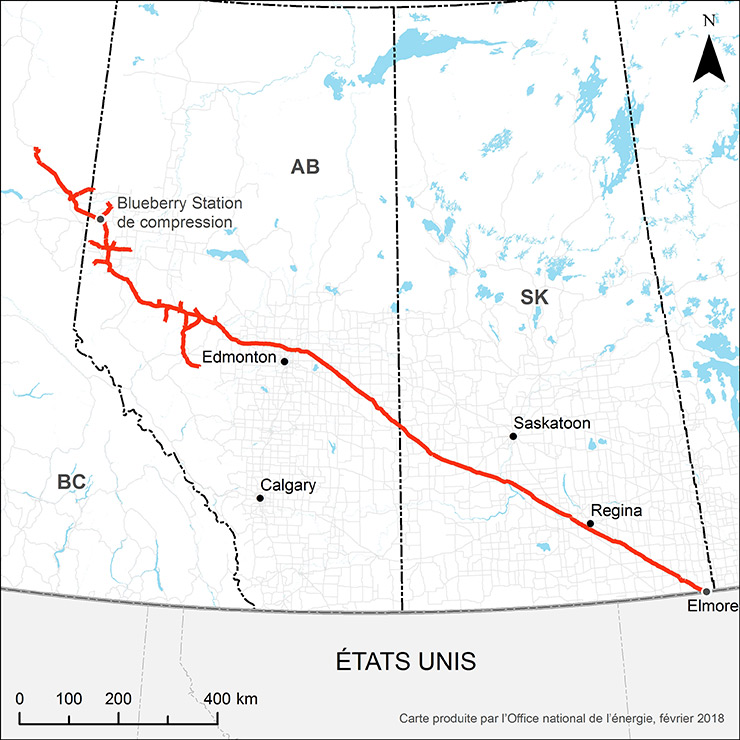 Carte du réseau pipelinier Alliance