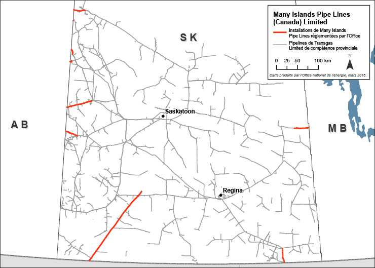 Carte du réseau pipelinier de Many Islands