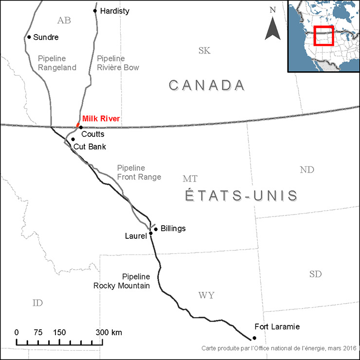 Carte du réseau pipelinier Milk River