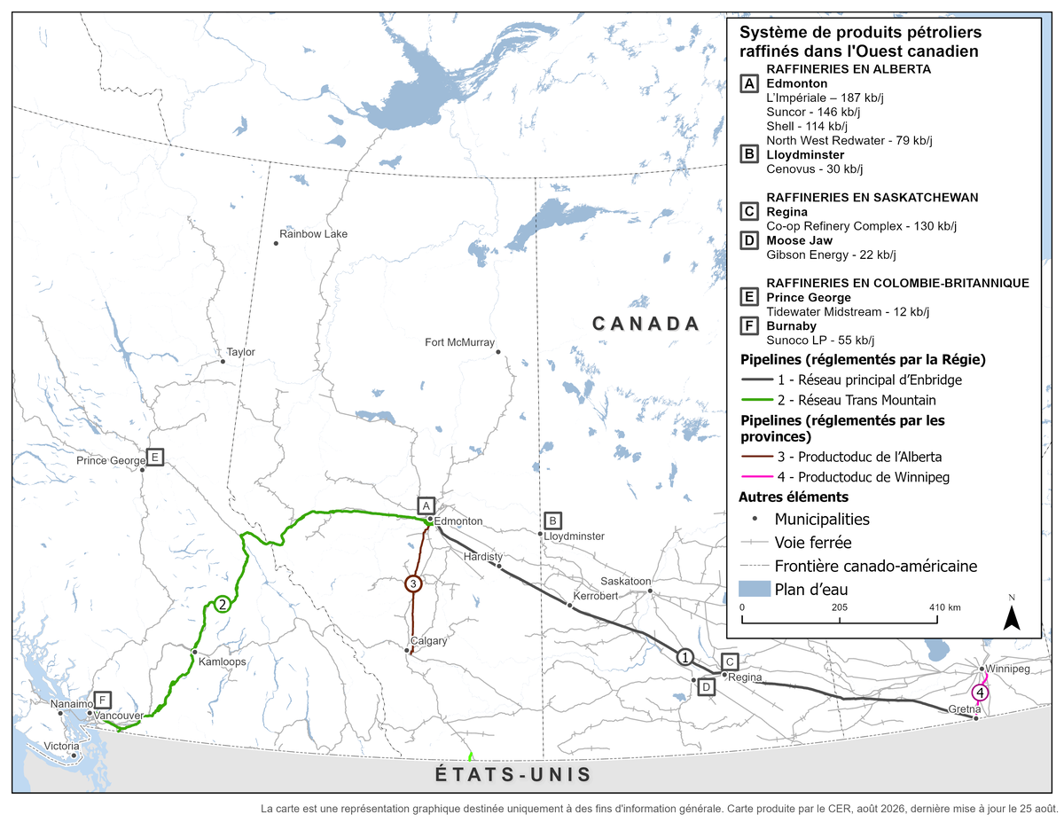 Réseau de transport des produits pétroliers raffinés dans l’Ouest canadien