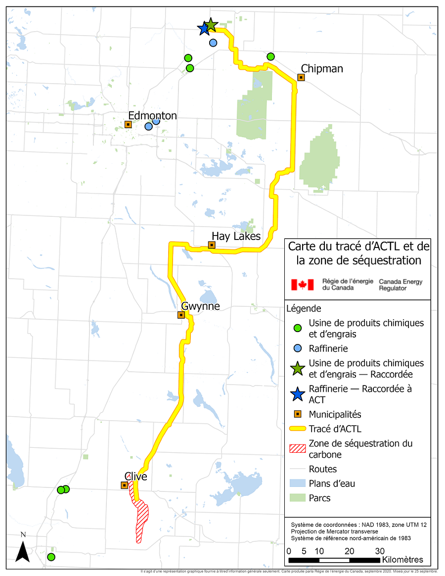 La carte tracé de l’Alberta Carbon Trunk Line