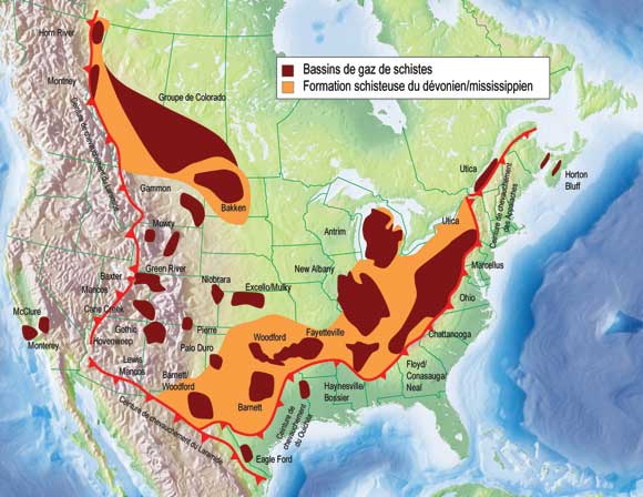 Figure 1: Zones de gaz de schistes en Amérique du Nord