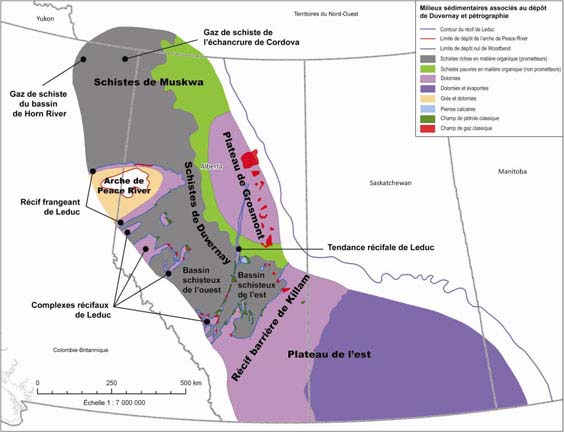 Figure 14 - Carte des milieux associés aux dépôts de schiste de Duvernay