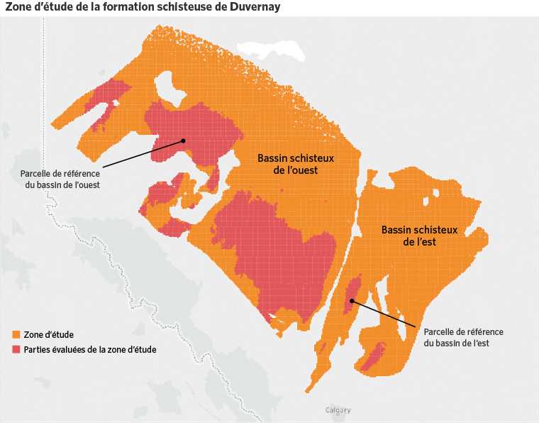 Figure B1 – Zone d’étude de la formation schisteuse de Duvernay et zone d’étude évaluée