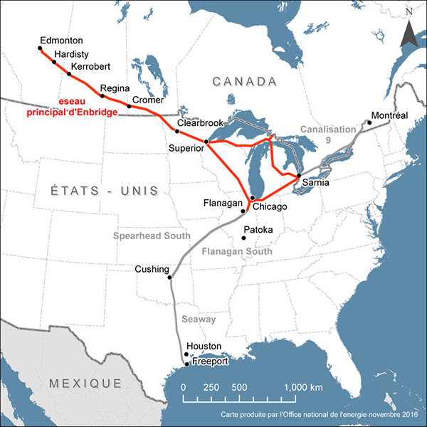 Carte de profilage des pipelines sur le réseau principal d’Enbridge