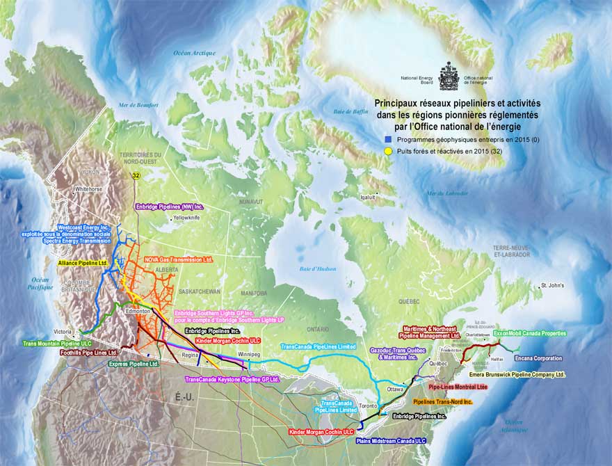 Principaux réseaux pipeliniers et activités dans les régions pionnières réglementés par l'Office national de l'énergie